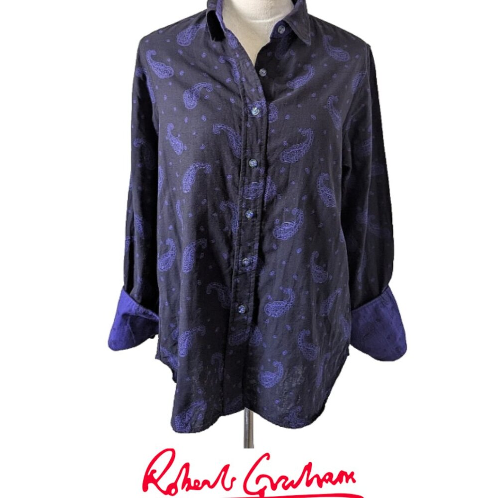 Robert Graham Button up Long sleeve Black purple Cotton shirt Blouse